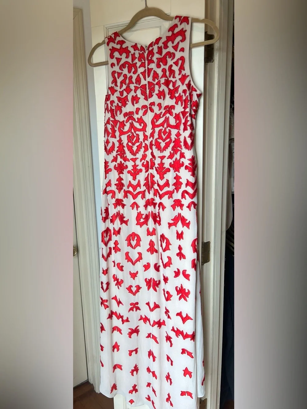 Gianni Bini Cream High-Low Dress with Red Floral Appliqué